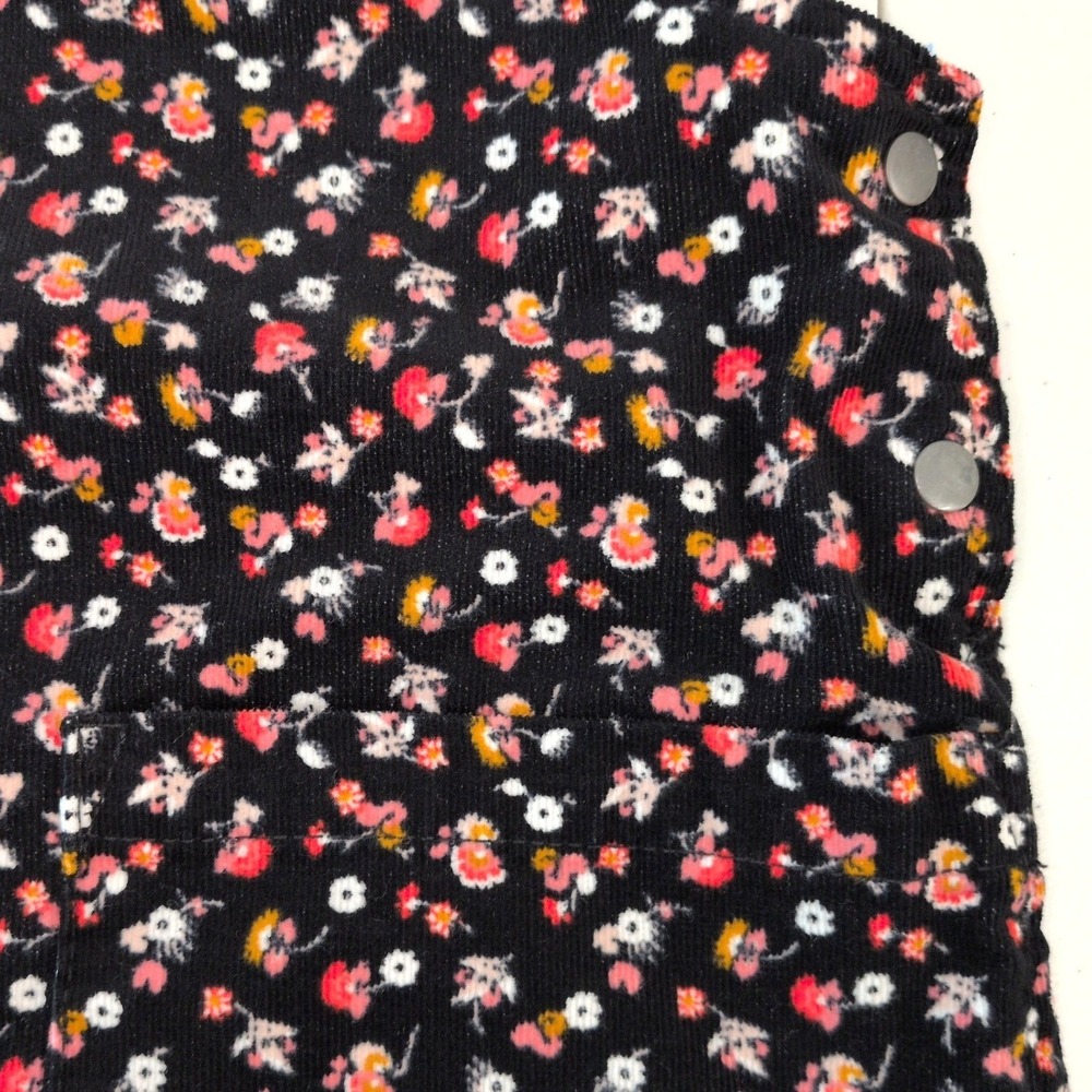Xhilaration Women L Jumper Dress Black Floral Corduroy Bib Pinafore Mini Pocket - Picture 7 of 10
